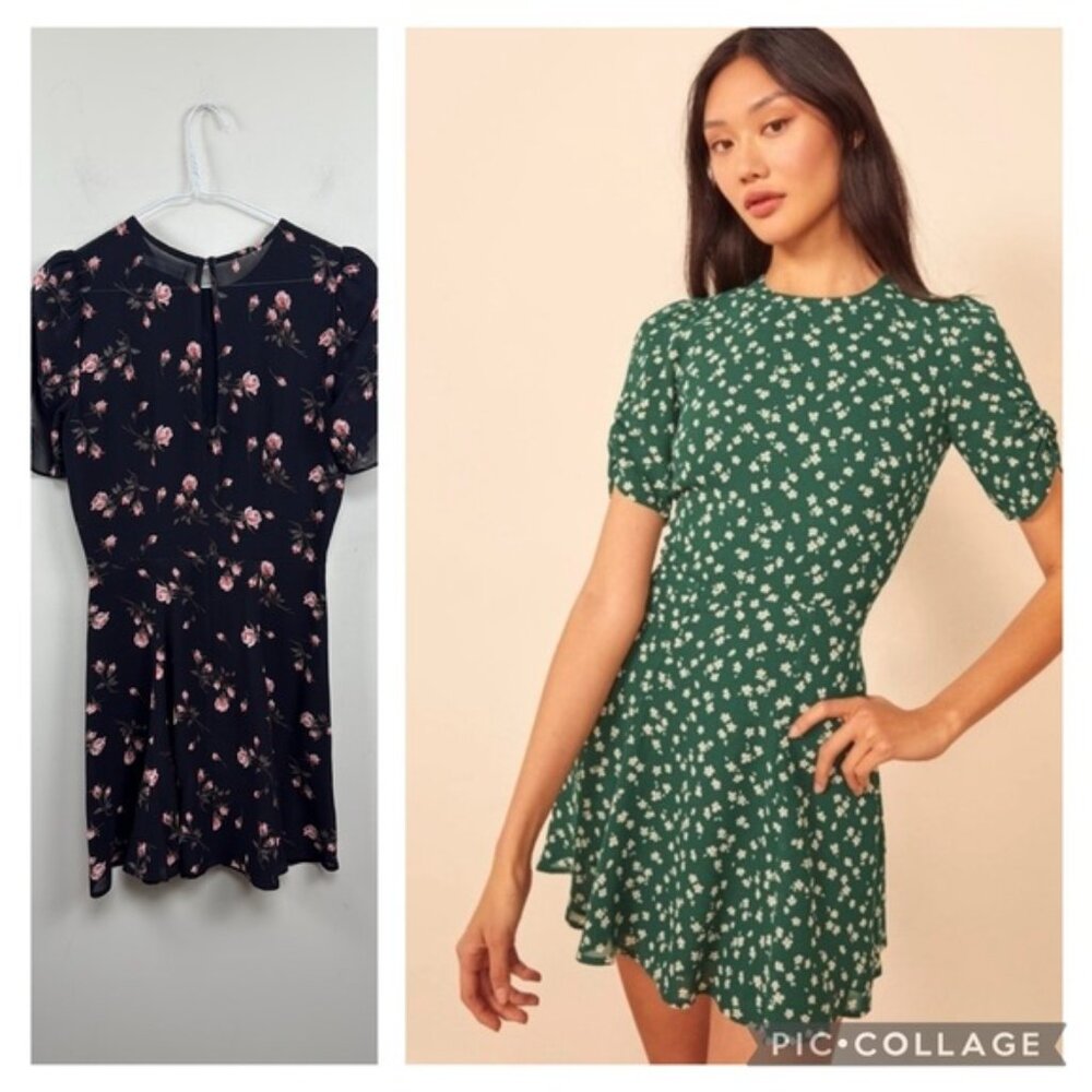 REFORMATION Gracie floral short sleeve mini dress 0 xs